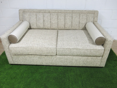 The Sofa & Chair Company, London, 2 Seater Sofa in Beige Fleck Upholstery with 2 Seat Cushions & 2 Round Cushions. Size H82 x W174 x D98cm.