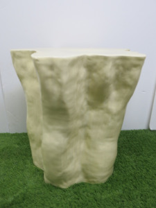 Glazed Ceramic Cream Tree Trunk Style Side Table. Size H45 x 45 x 45cm.