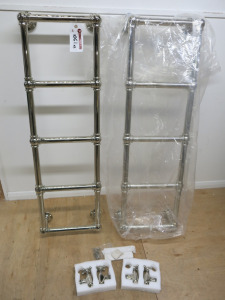 Pair of Bathroom International Ball Jointed Chrome Wall Mounted Hot Water Towel Rails. Size 120 x 40cm. Comes with Chrome Tap Valves.