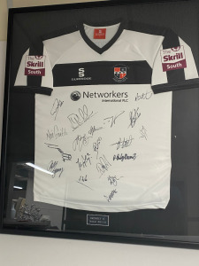 Bromley FC Football Shirt in Framed & Glazed Presentation Frame, for the 2013/14 Season, Signed by the Team. Size 85 x 98cm.