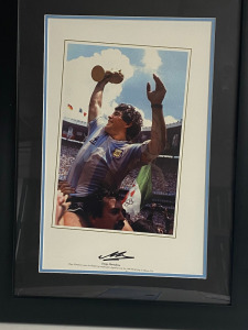 Diego Maradona Signed Print of 1986 World Cup, in Framed & Glazed Presentation Frame, with Spirit of Sport Certificate of Authenticity, Ref 1492 & Photo. Size 42 x 56cm.