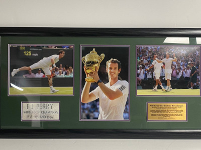 Andy Murray 2013 Wimbledon Men's Champion, Framed & Glazed Picture Presentation Collage with Plaque. Size 45 x 90cm.