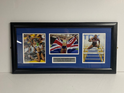 Jessica Ennis World Heptathlon Champion 2009, Framed & Glazed Picture Presentation Collage with Plaque. Size 70 x 35cm.