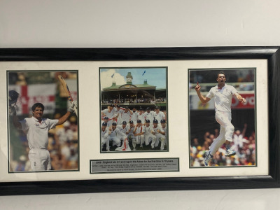 2005 England Win 2-1 to Regain the Ashes, Framed & Glazed Picture Presentation Collage with Plaque. Size 45 x 90cm.