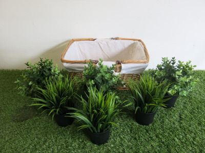 6 x Assorted Ikea Faux Plants with Wicker Basket