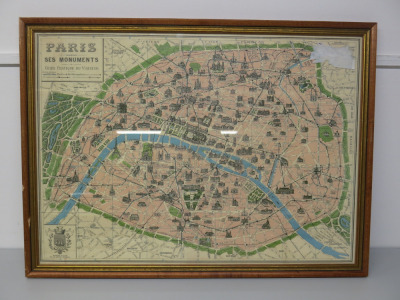 Framed & Glazed, Old Paris City Map. Size H54 x W74cm.