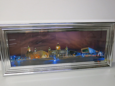 Framed & Glazed Liquid Art of Liverpool at Night. Size H48cm x W109m.