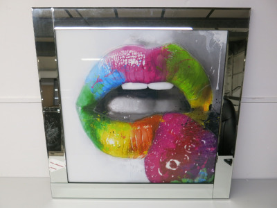Fruity Kiss Framed & Glazed Liquid Art with Mirrored Frame, by Patrice Murciano. Size H85 x 85cm.