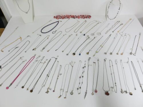 Large Quantity of 63 x Assorted Costume, Silver & Other Costume Style Necklaces in a Variety of Styles & Sizes (As Viewed).