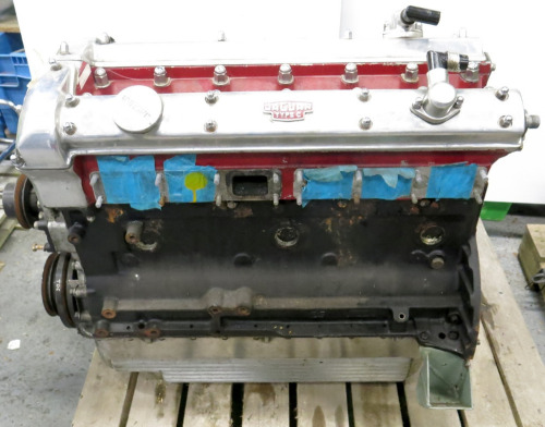Jaguar 4.2L XK 120/140 Engine, Number 14-5-68, Head Number W-5378-8. Believed to be from a 1968 Car. NOTE: appears to have been modified and potentially a Race Engine with C Type Polished Alundum Cam Covers and Aluminium Sump.