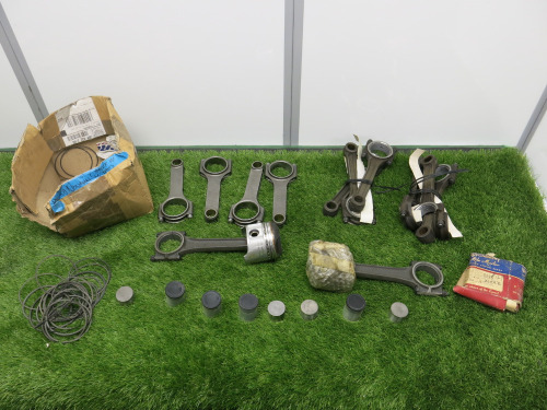 12 x Engine Con Rods, 2 with Pistons, Together with a Box of Piston Rings, to include 6 x New/Unused Matching (Jaguar), 2 with Pistons Attached (Jaguar), 4 Matching (Unknown).