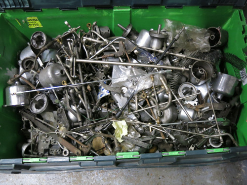 Large Crate Containing Very Large Qty of Assorted Used Carburettor Parts and Linkages.