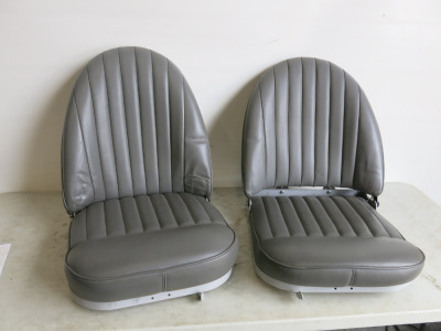Pair of Grey Leather Upholstered Seats, Hinged Forward Folding Seats.