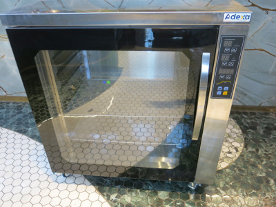Adexa 6 Shelf Electric Proofer, Model FH120, S/N ADX02A2306010, YOM 2023. Size H91 x W84 x D74cm. NOTE: glass door has been smashed and requires replacement, for spares or repair.