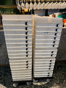 35 x White Plastic Dough Trays with 4 Lids, Size H6 x W60 x D40cm.