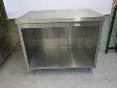 Stainless Steel Prep Unit/Open Storage Cupboard, Size H85 x W97 x D65cm.