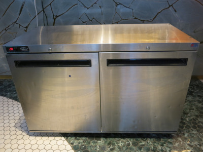 Williams Stainless Steel Double Door Undercounter Refrigerator, Model HA280SA HC R3, S/N 2305967649. Size H80 x W121 x D58cm.
