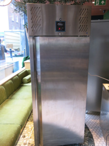 Williams Stainless Steel Single Door Upright Fridge, Model HJ1SA HC R3, S/N 2302/963220. Size H196 x W73 x D82cm.