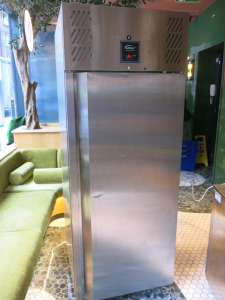 Williams Stainless Steel Single Door Upright Fridge, Model HJ1SA HC R3, S/N 2302/963217. Size H196 x W73 x D82cm.