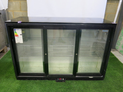 Polar 3 Glass Sliding Door Back Bar Chiller, Model GL006-08, S/N CK220300945. Size H90 x W135 x D51cm.