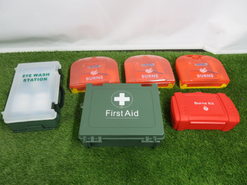 6 x Assorted First Aid & Burn Kits to Include: 1 x First Aid, 1 x Eye Wash Station & 4 x Burns Kits (2 x New).