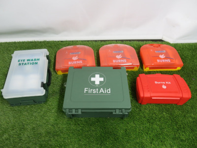 6 x Assorted First Aid & Burn Kits to Include: 1 x First Aid, 1 x Eye Wash Station & 4 x Burns Kits (2 x New).