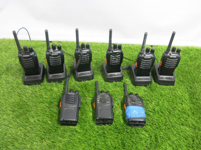 9 x Baofeng Two Way Radios, Model BF-88E & 6 x Charging Base Units.