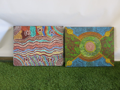 2 x Warlukurlangu Artists Stretched Canvas Aboriginal Artworks to Include: 1 x Vicki Dixon 3817/22 & Katrina Brown 4671/22. Size 40 x 50cm.