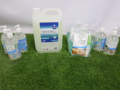 9 x Assorted Cleaning Products to Include: 1 x 5L Care & Cleanse Hand Wash, 2 x 800ml Antibac Foaming Hand Wash & 6 x 500ml Bacterial Hand Soap.