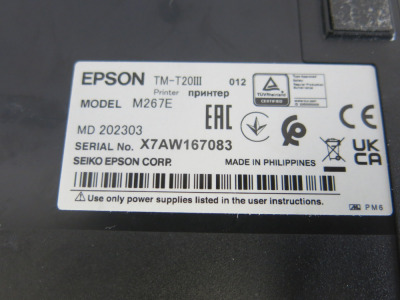 Epson TM-T20III Thermal POS Printer, Model M267E. Comes with Power Supply.