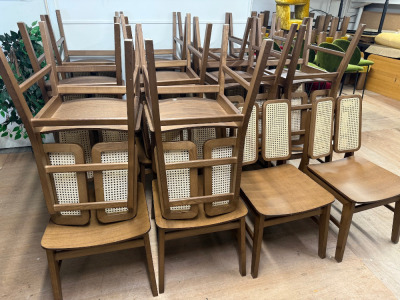 22 x Ashwood Restaurant Wooden Chairs, Stained Walnut with Twin Rattan Back Rest.
