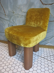 Botolo Style 3 Leg Designer Restaurant Chairs with Ashwood Feet & Upholstered in Gold Velour. Size H70cm.