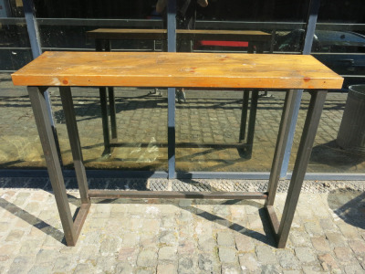 4 x A4 x Assorted Length Heavy Reclaimed Wood Top Poser/Bar Table on Box Metal Frame to Include: 1 x H110 x W215 x D40cm & 3 x H110 x W147 x D40cm.