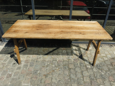 3 Plank Wooden Table with Folding Legs, Size H75 x W183 x D78cm.