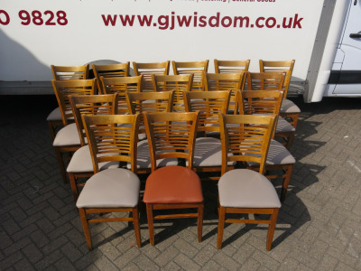 18 x Modern Ladder Back Dining Chairs with Faux Leather Upholstered Seats to Include: 17 x Grey & 1 x Tan.