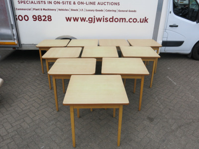 20 x Square Wooden Frame Restaurant/Cafe Tables with Formica Top. Size H78 x W76 x D76cm.