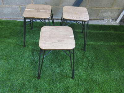 3 x Wire Metal Framed Stalls with Wooden Seats. Size H45cm.