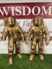2 x Gold Coloured Lightweight Spaceman Statues, Size H80cm. NOTE: 1 x missing hand.