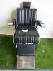 REM Voyager Black Barbers Chair with White Piping, Adjustable Height & Head Rest, S/N 010582.