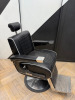 REM Voyager Black Barbers Chair with White Piping, Adjustable Height & Head Rest, S/N 010611.
