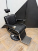 REM Voyager Black Barbers Chair with White Piping, Adjustable Height & Head Rest. S/N 010609.