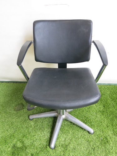 Professional Height Adjustable Barbers Chair on Chrome Base in Black PVC.