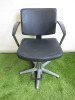 Professional Height Adjustable Barbers Chair on Chrome Base in Black PVC.