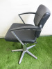 Professional Height Adjustable Barbers Chair on Chrome Base in Black PVC. - 2