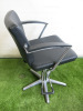 Professional Height Adjustable Barbers Chair on Chrome Base in Black PVC. - 2