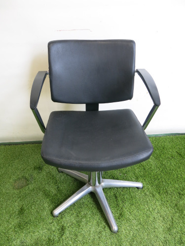 Professional Height Adjustable Barbers Chair on Chrome Base in Black PVC.