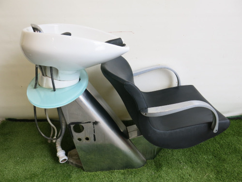 Adjustable Back Wash with Ceramic Basin, Tap & Flexi Hose. Upholstered in Black Faux Leather.