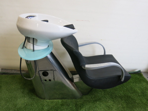 Adjustable Back Wash with Ceramic Basin, Tap & Flexi Hose. Upholstered in Black Faux Leather.
