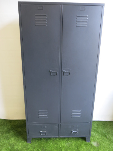 2 Door 2 Drawer Metal Storage Cabinet in Black with 2 Adjustable Shelves & Clothes Rail. Size H180 x W90 x D40cm.