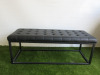 Metal Frame Button Back Black Faux Leather Upholstered Bench Seat. Size H44 x W121 x D46cm.